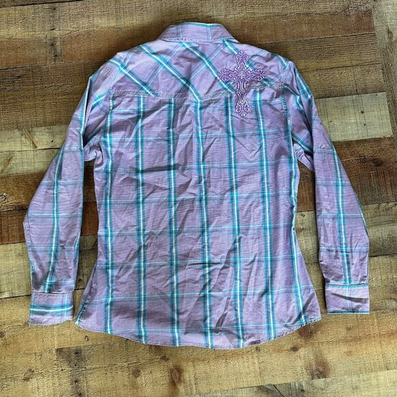 Cowgirl Hardware Womens Purple Plaid Long-Sleeve Western Shirt Size M - Picture 7 of 8